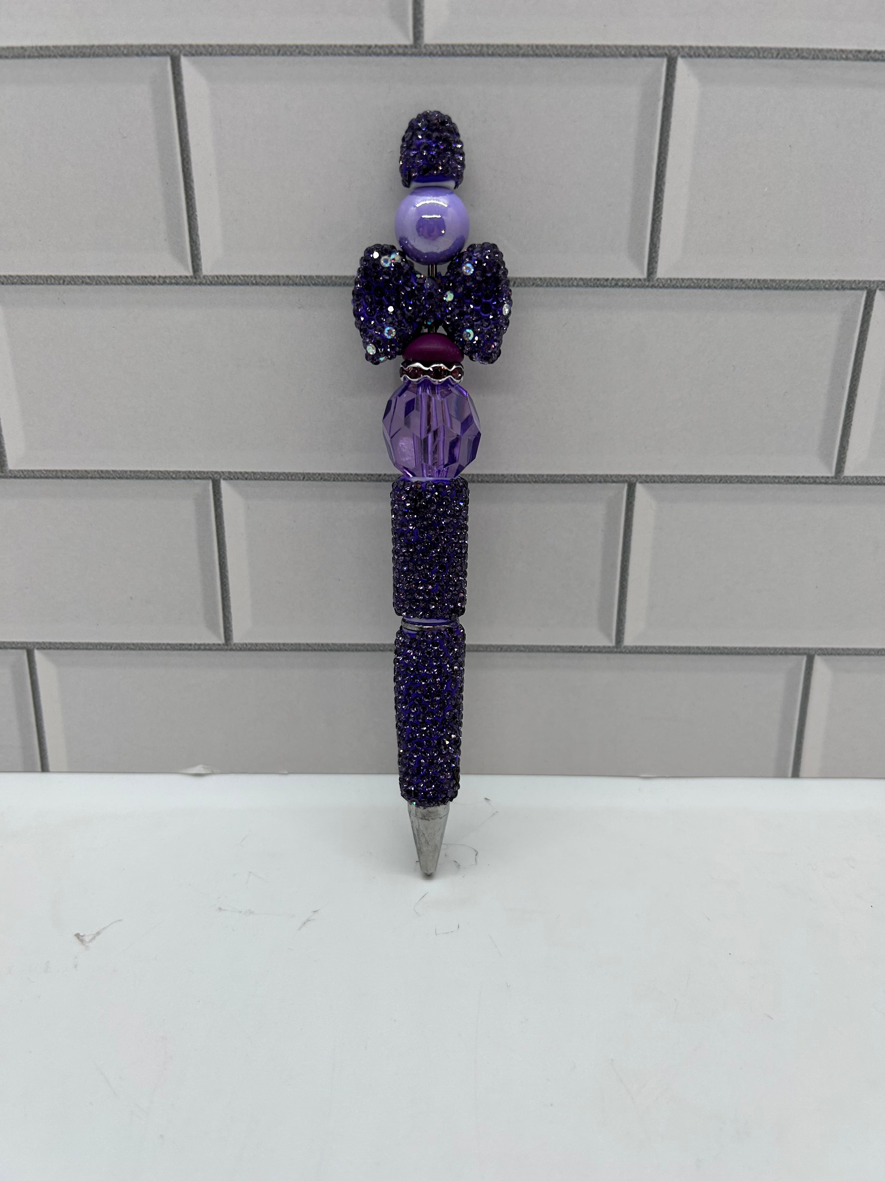 Rhinestone Beaded Ballpoint Pen-Purple/Bow