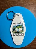 Retro Style Motel Keychain with a Bookish Theme