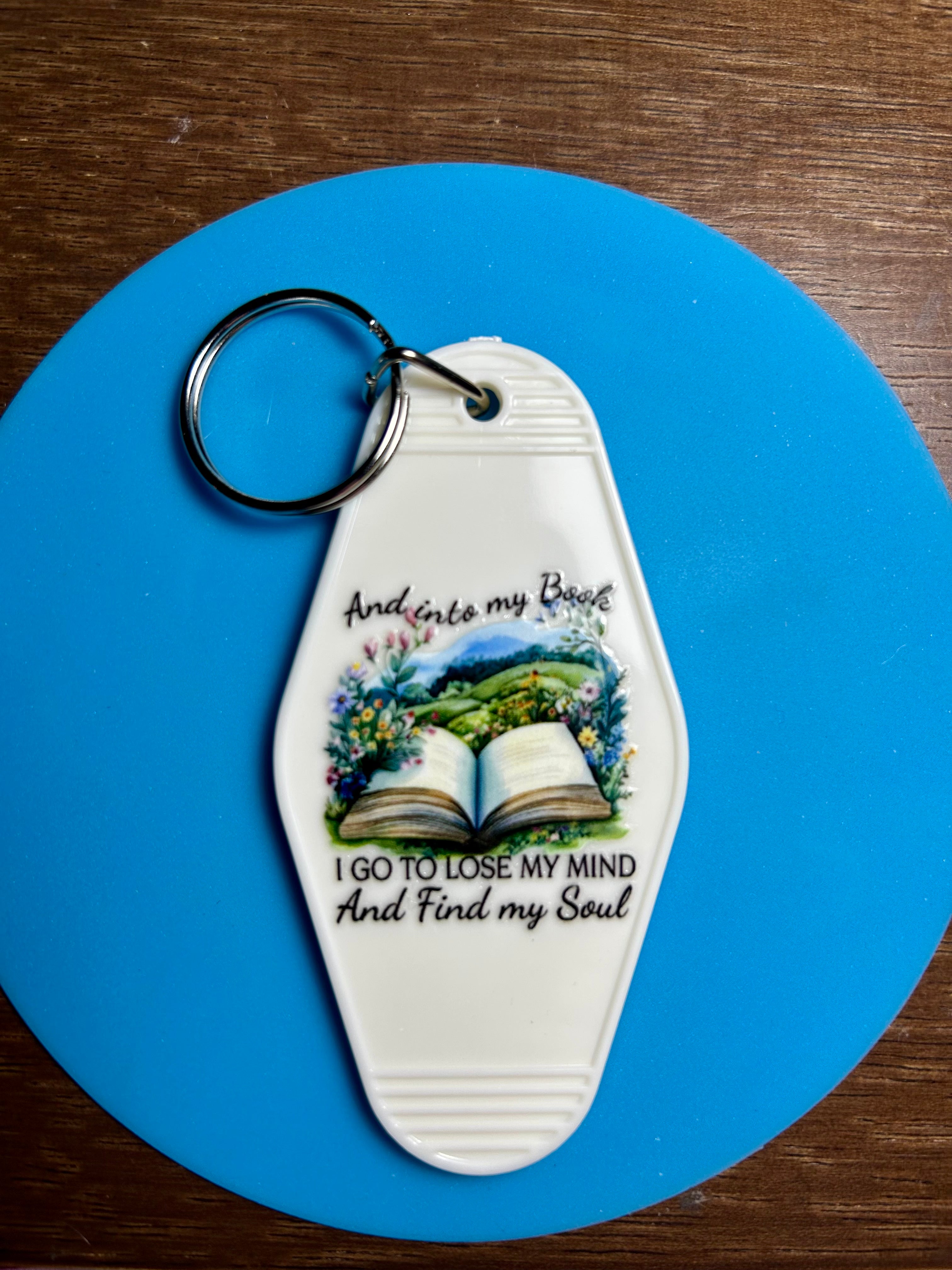 Retro Style Motel Keychain with a Bookish Theme