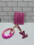 I.D. Wristlet Keychain Bundle-Pink with Pink LV Charm