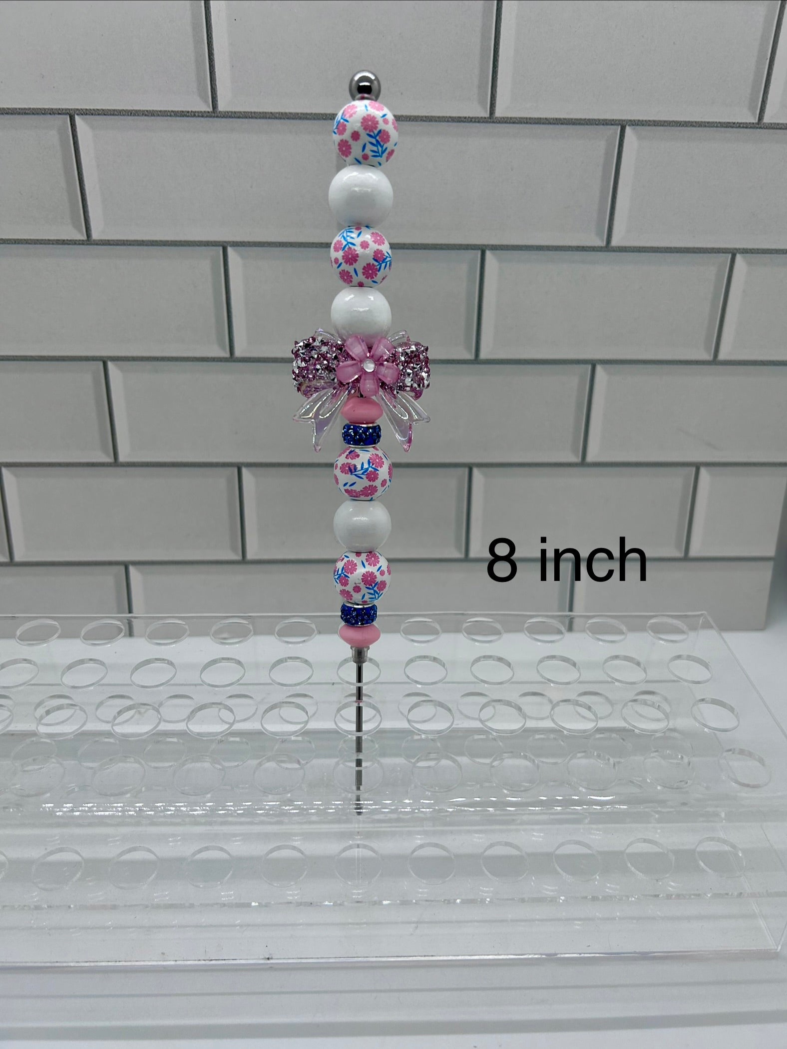 Beaded Pokey/Weeding Tool-8 inch-Pink/Blue