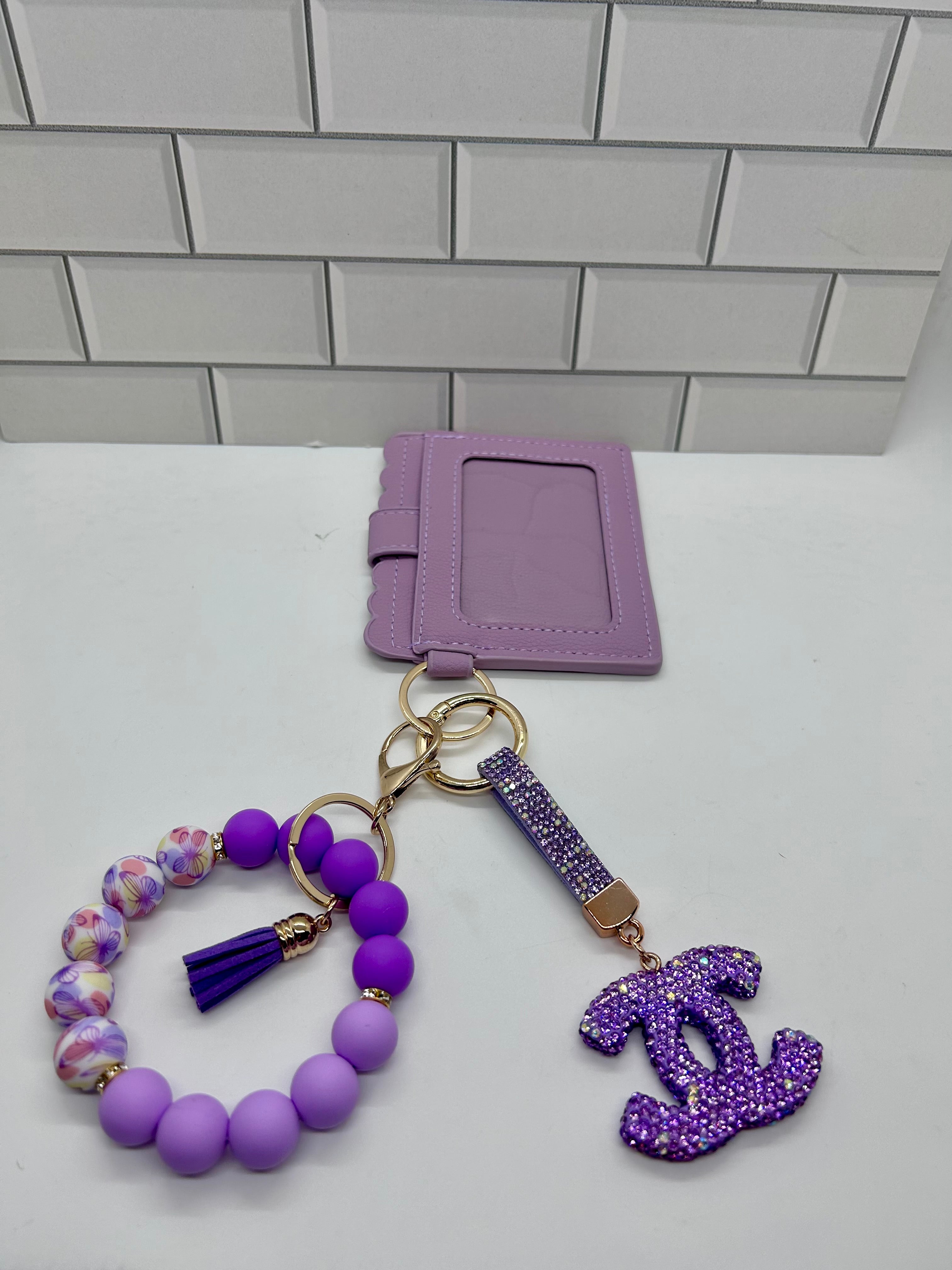 I.D. Wristlet Keychain Bundle-Purple with Purple CC Charm