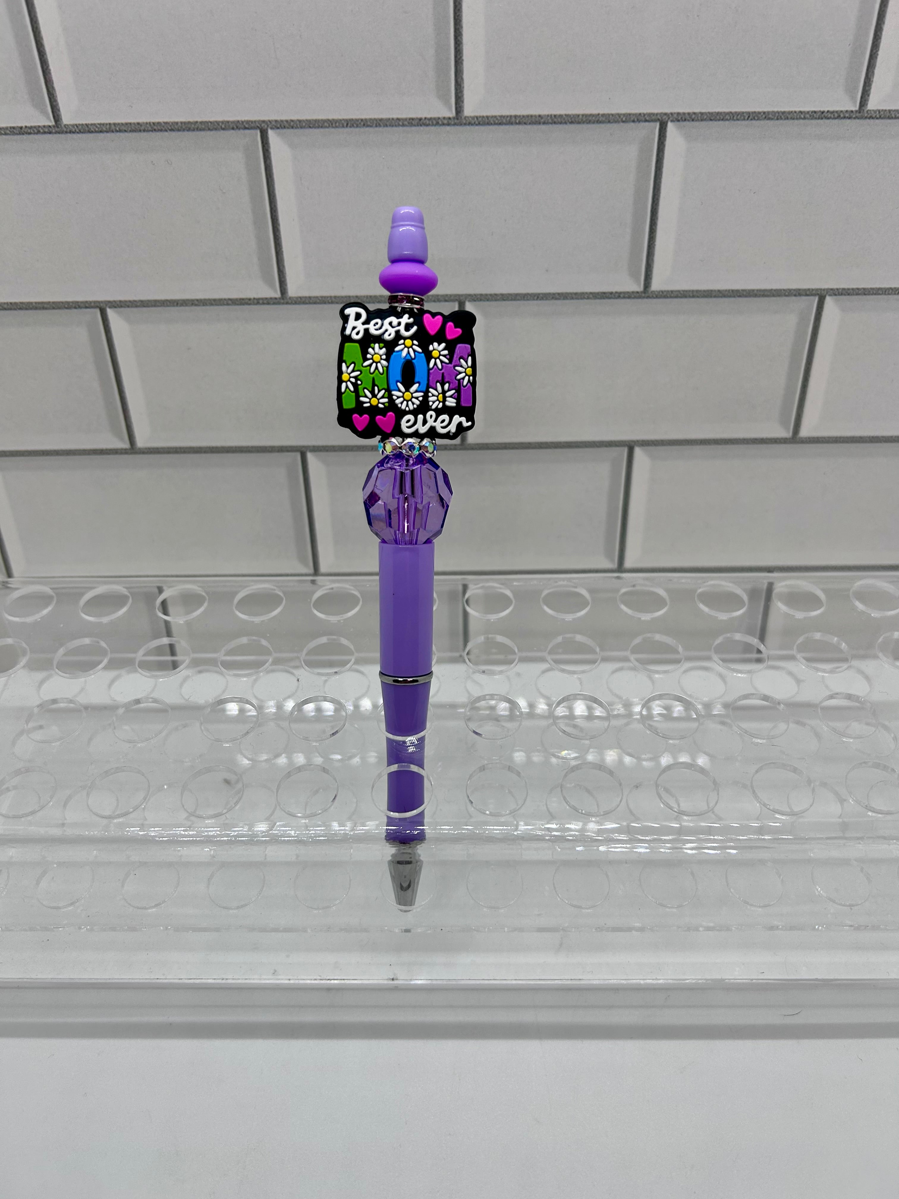Beaded Ballpoint Pen-Purple w/ Mom Theme Focal