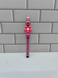 Stylet/Stylo à perles – Acrylique rose avec élément floral central