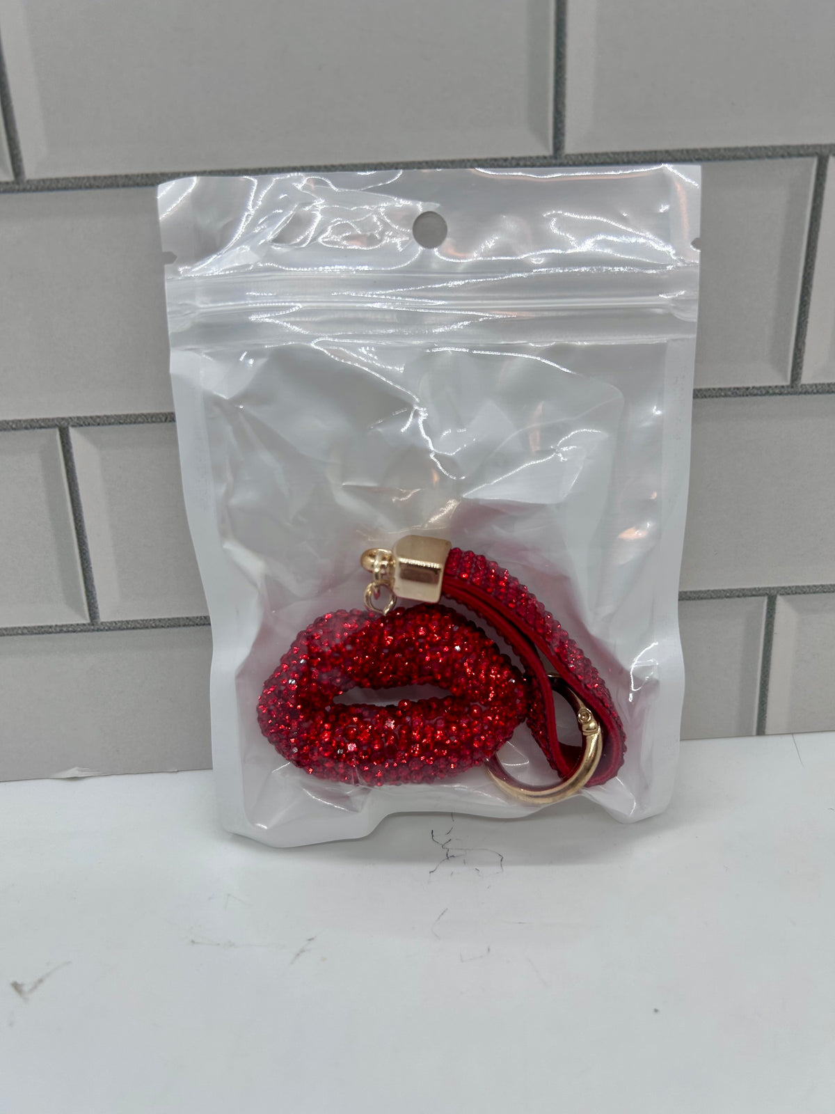 Red Rhinestone Lips Charm