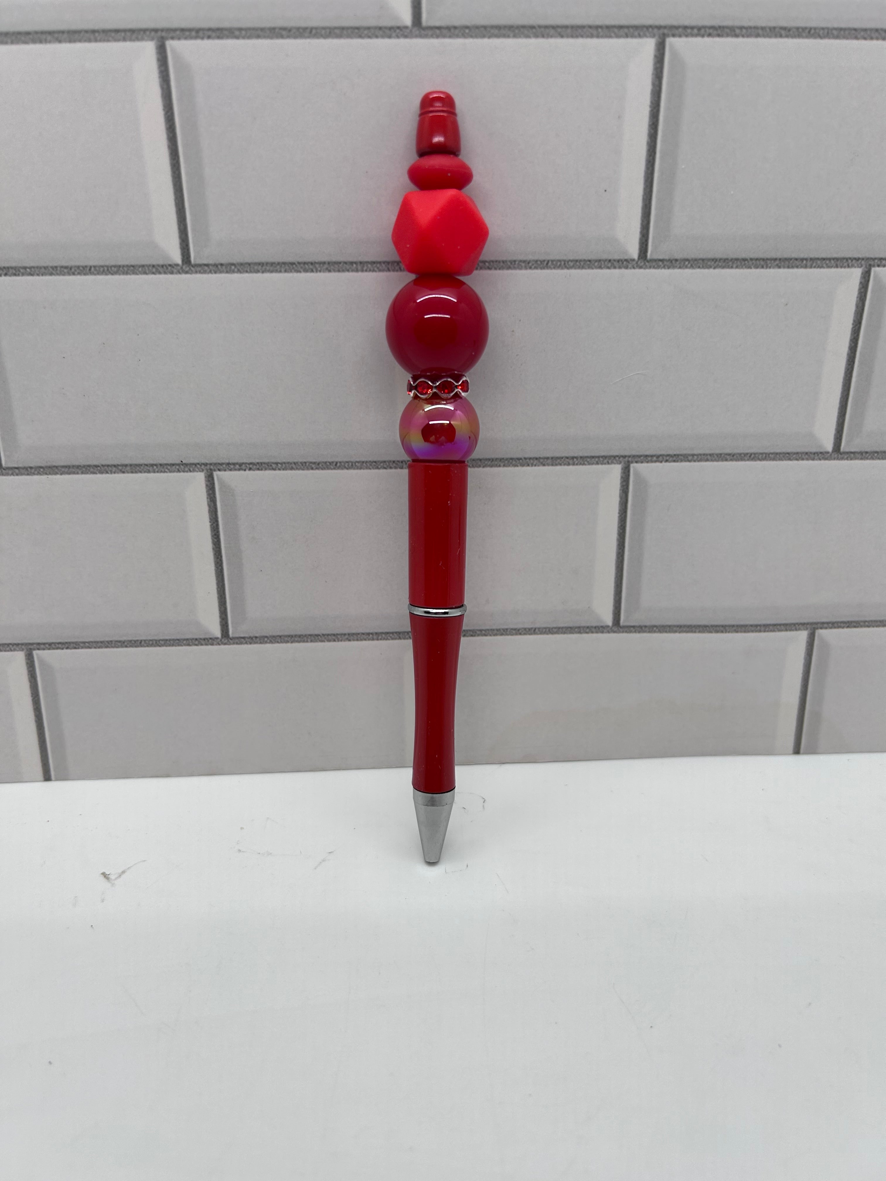 Beaded Ballpoint Pen-Christmas Red with Acrylic & Silicone Beads