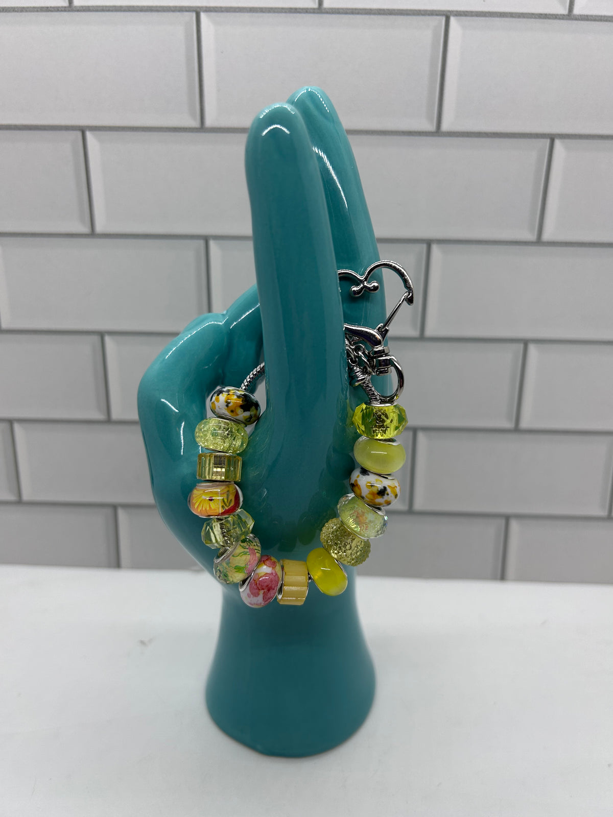 Beaded Silver Bag Charms-Yellow Acrylic Beads