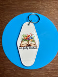 Retro Style Motel Keychain with a Bookish Theme
