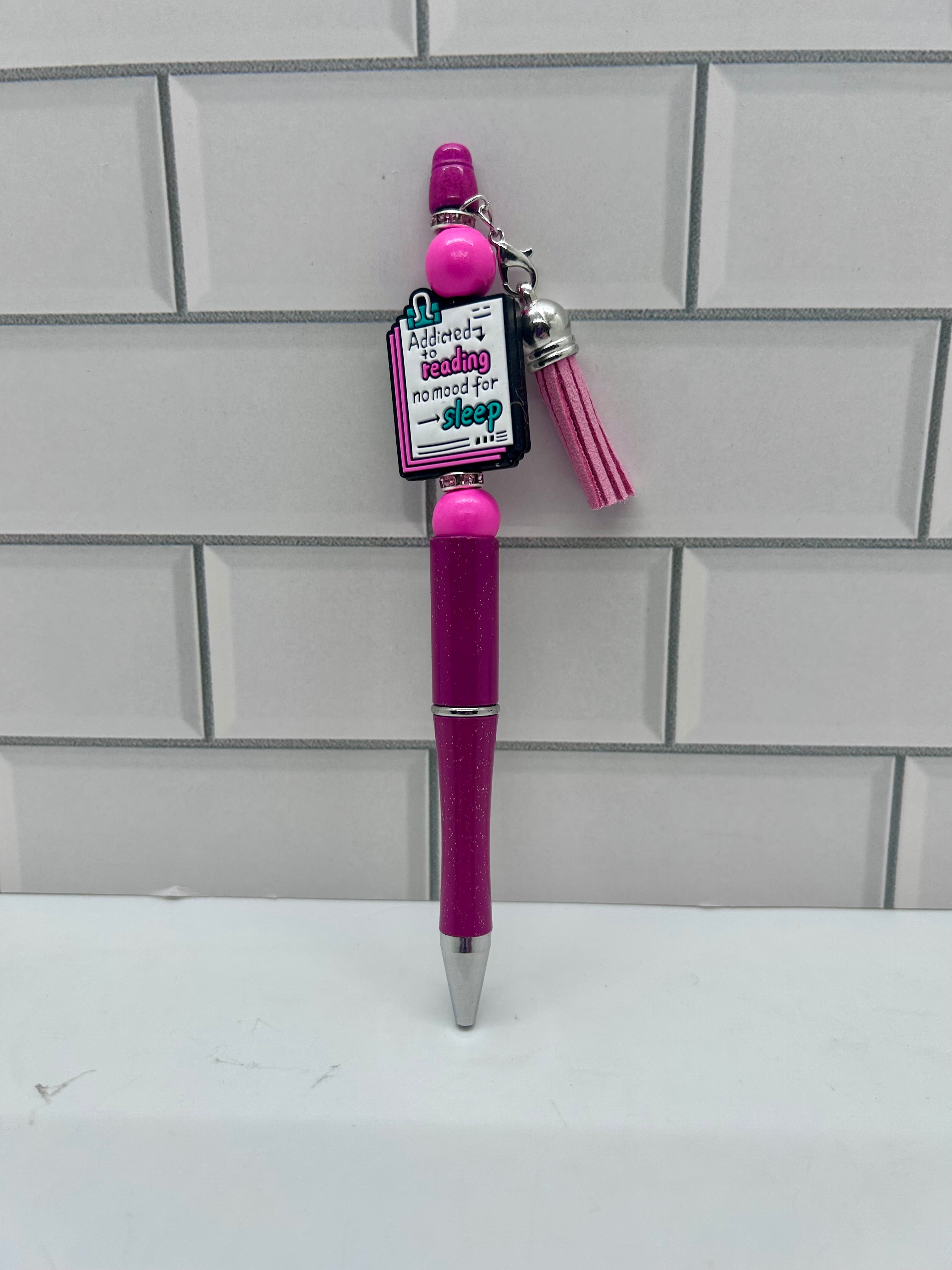 Beaded Ballpoint Pens-Pink with Teacher Theme