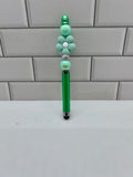 Beaded Stylus/Pen-Green Acrylic and Silicone with Floral Focal
