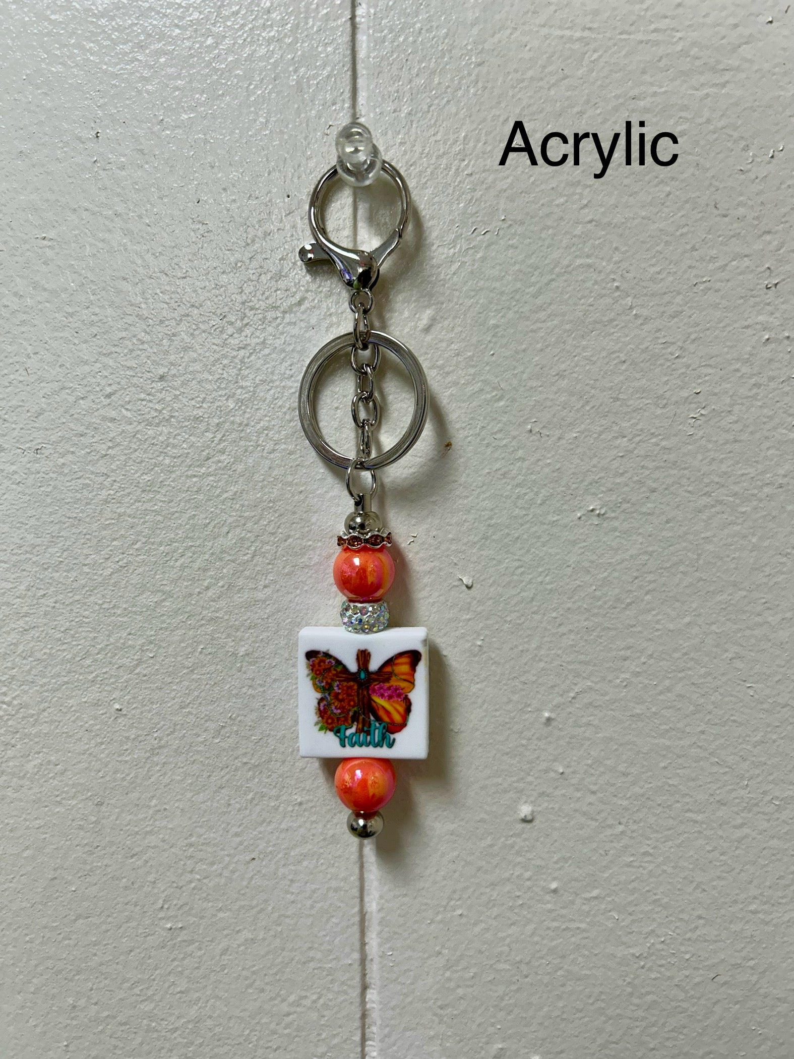 Acrylic Beaded Keychain with Christian Focal