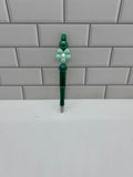 Stylo bille perlé - Acrylique vert avec motif floral