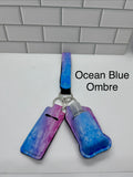 Porte-clés dragonne en néoprène avec porte-désinfectant, flacon vide et porte-baume à lèvres - Ombré bleu océan