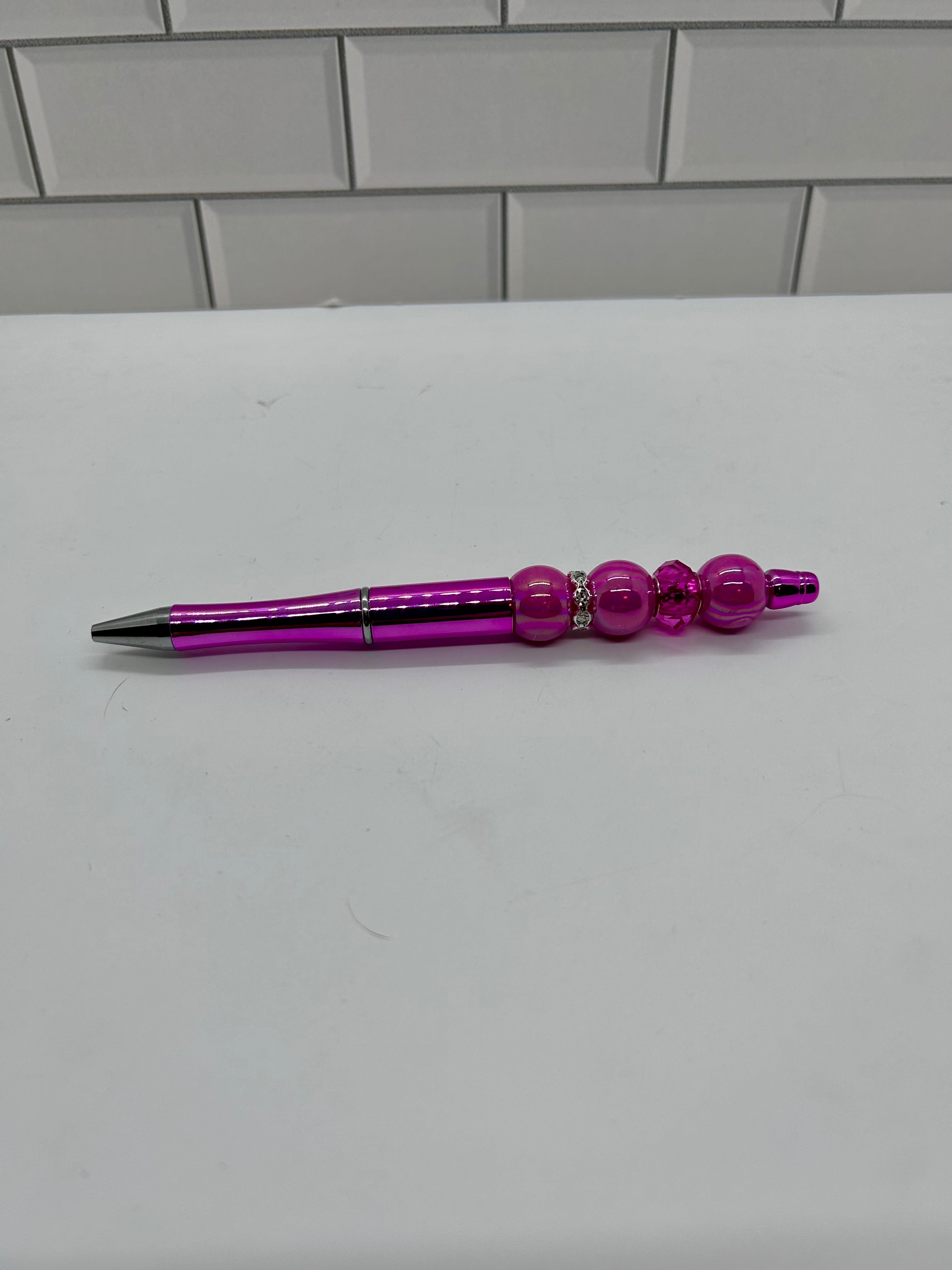 Metallic Pink Beaded Ballpoint Pen Acrylic