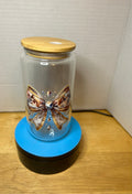 Gobelet en verre de 47 cl avec couvercle en bambou orné d'un magnifique motif, livré avec une paille en métal et une brosse de nettoyage