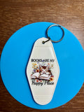Retro Style Motel Keychain with a Bookish Theme