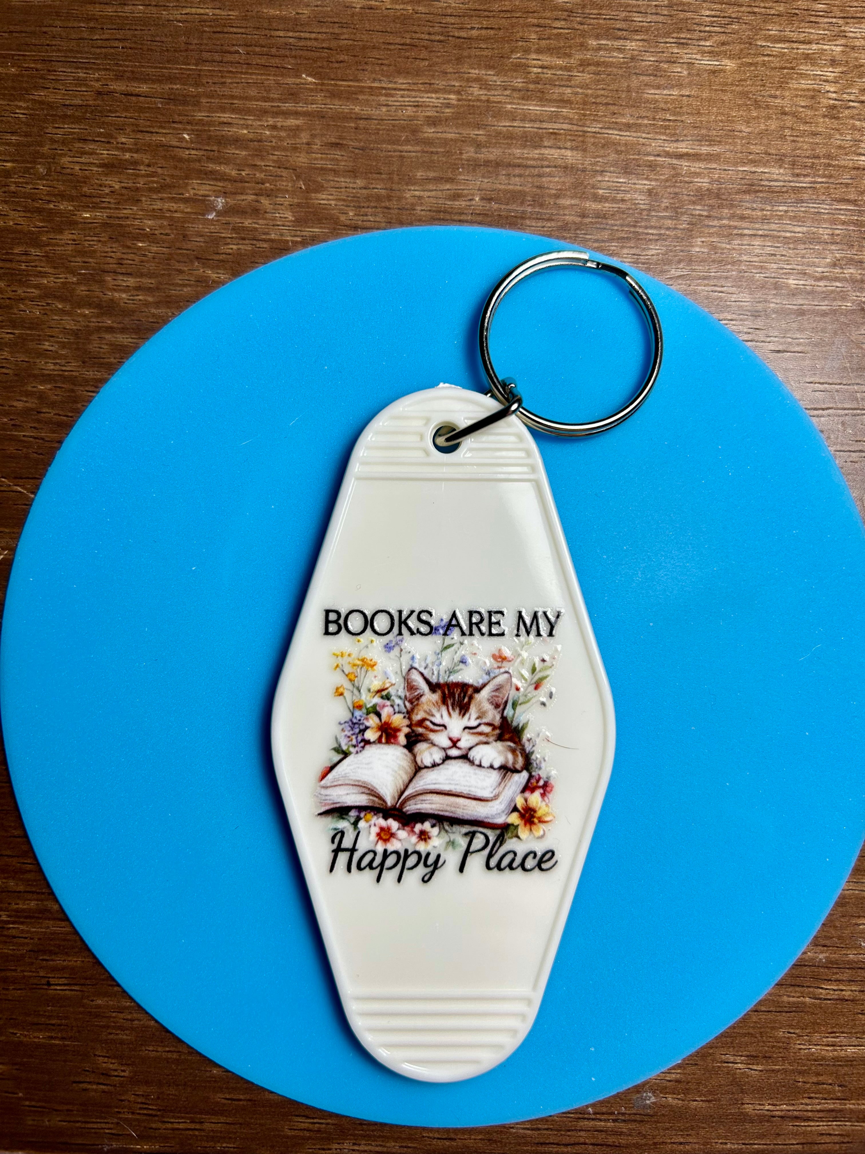 Retro Style Motel Keychain with a Bookish Theme