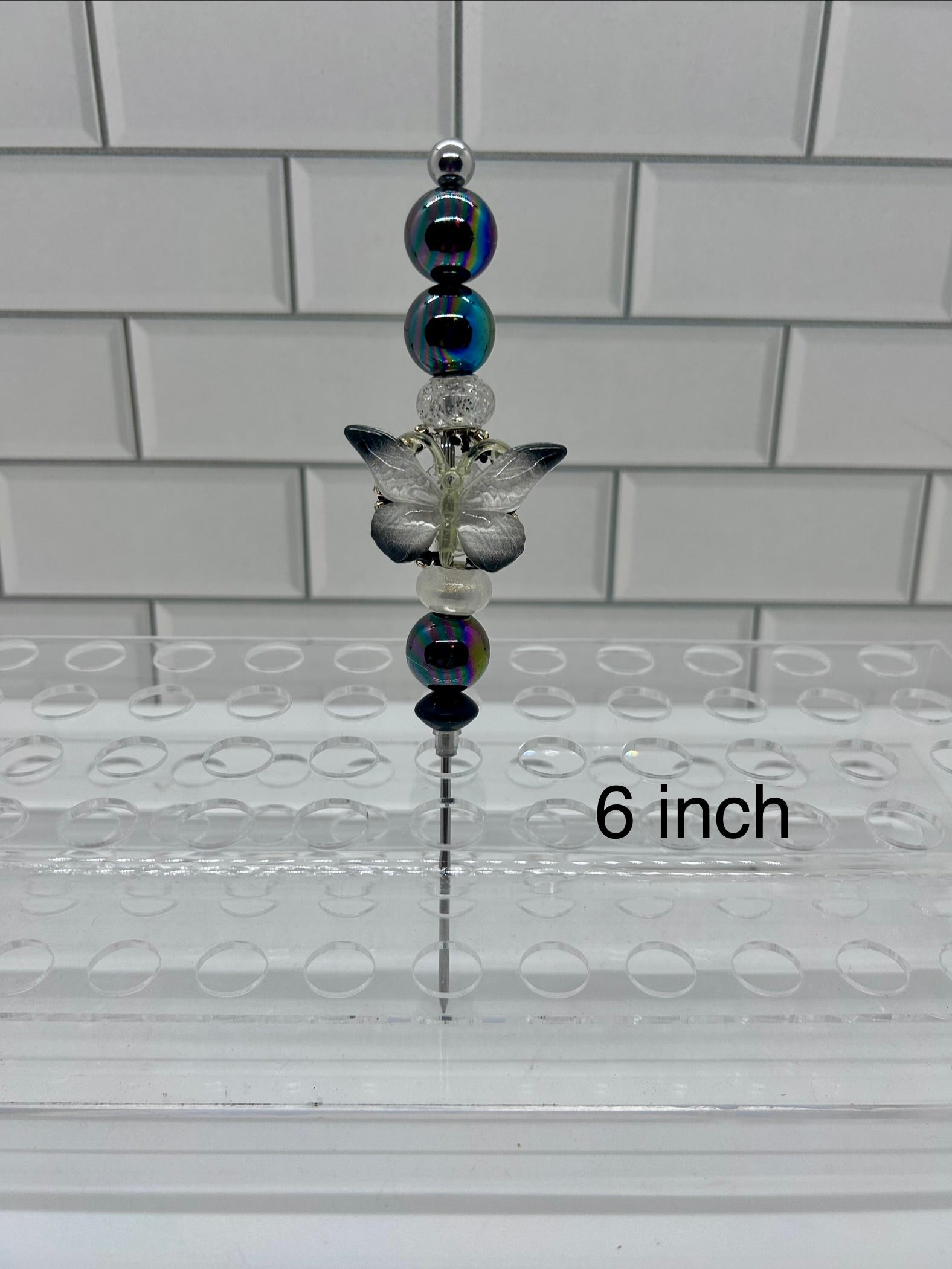 Beaded Pokey/Weeding Tool-6 inch-Black/Butterfly