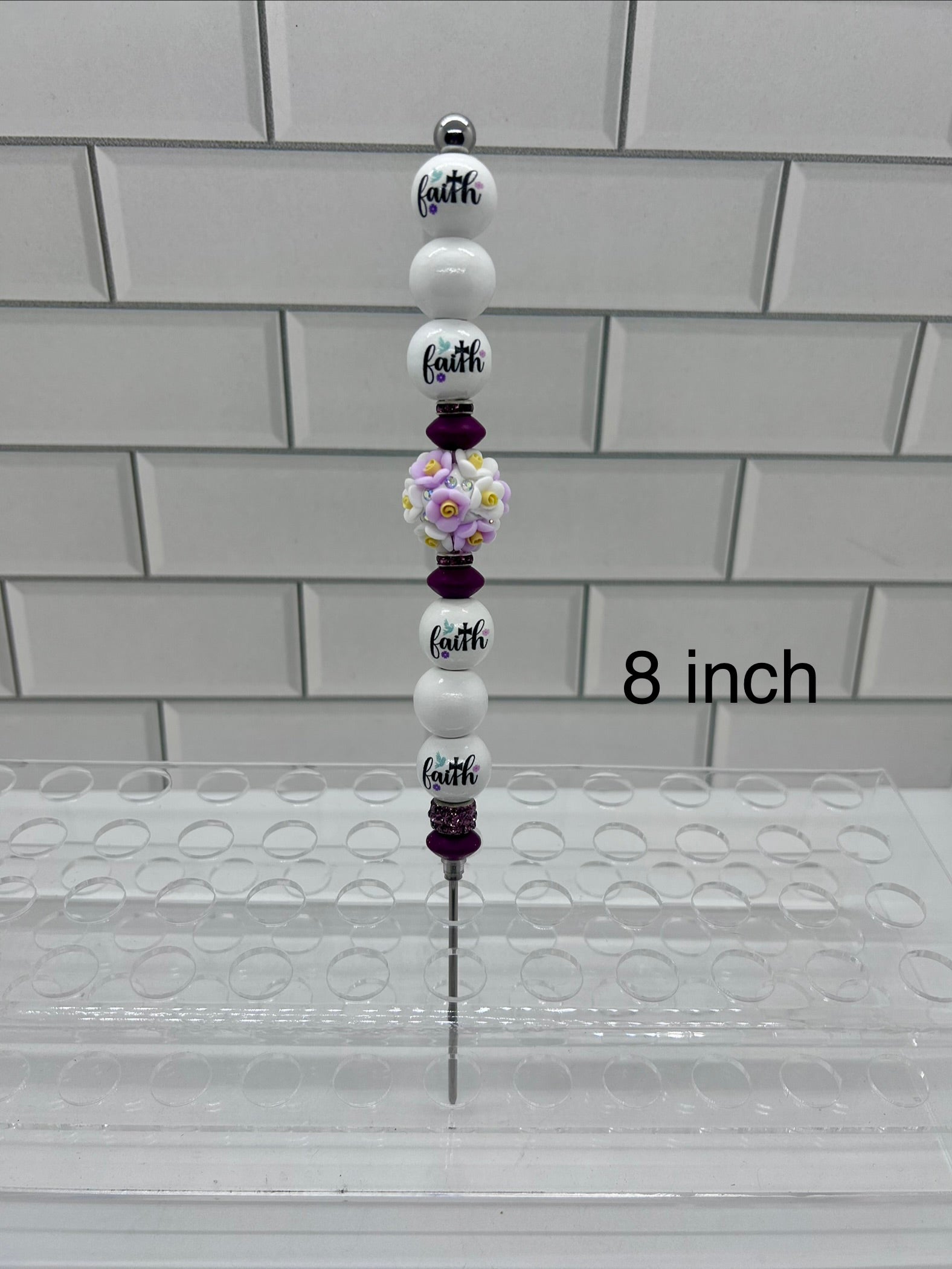 Beaded Pokey/Weeding Tool-8 inch-White/Faith