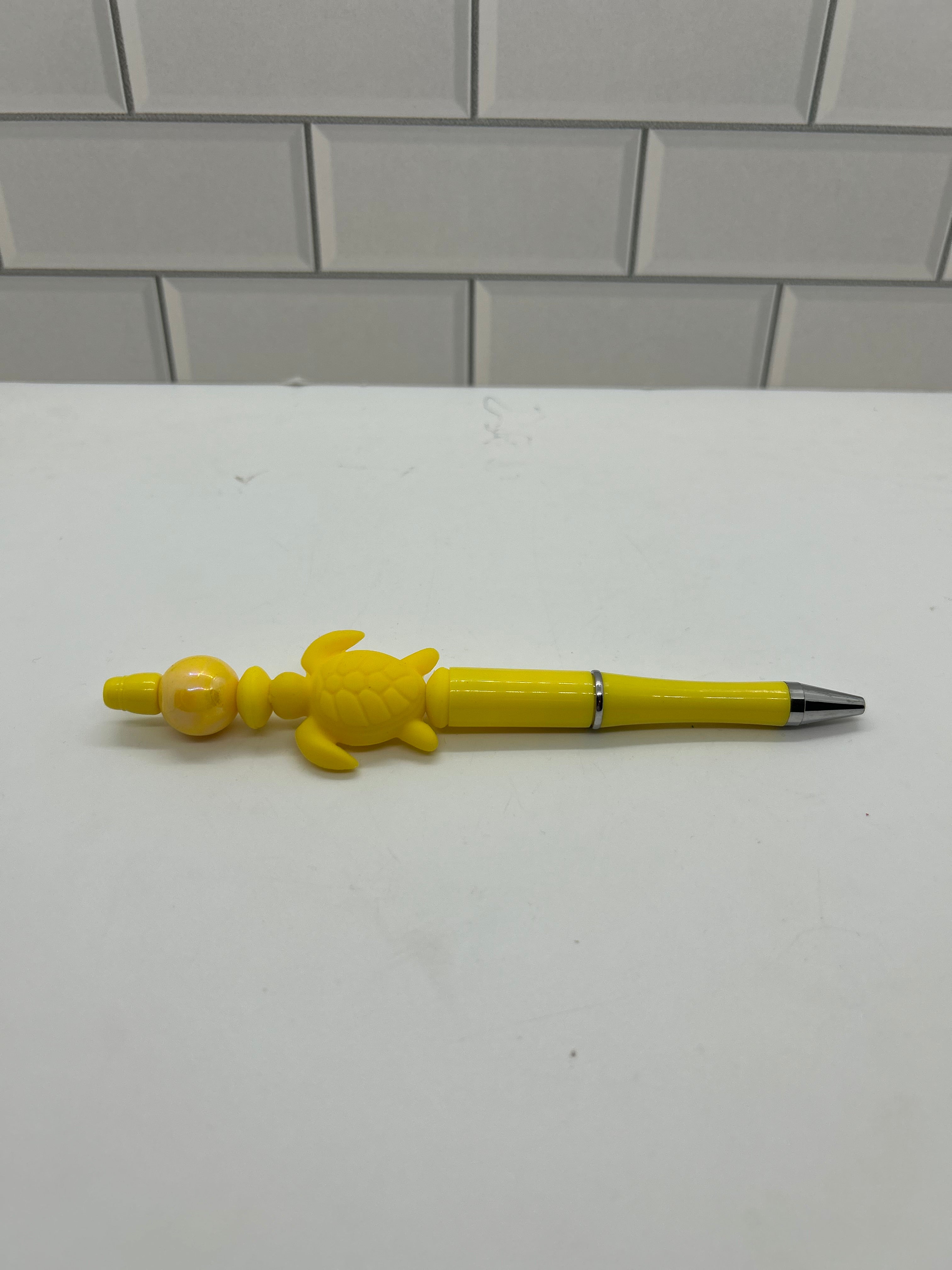 Beaded Yellow Pen-With Turtle