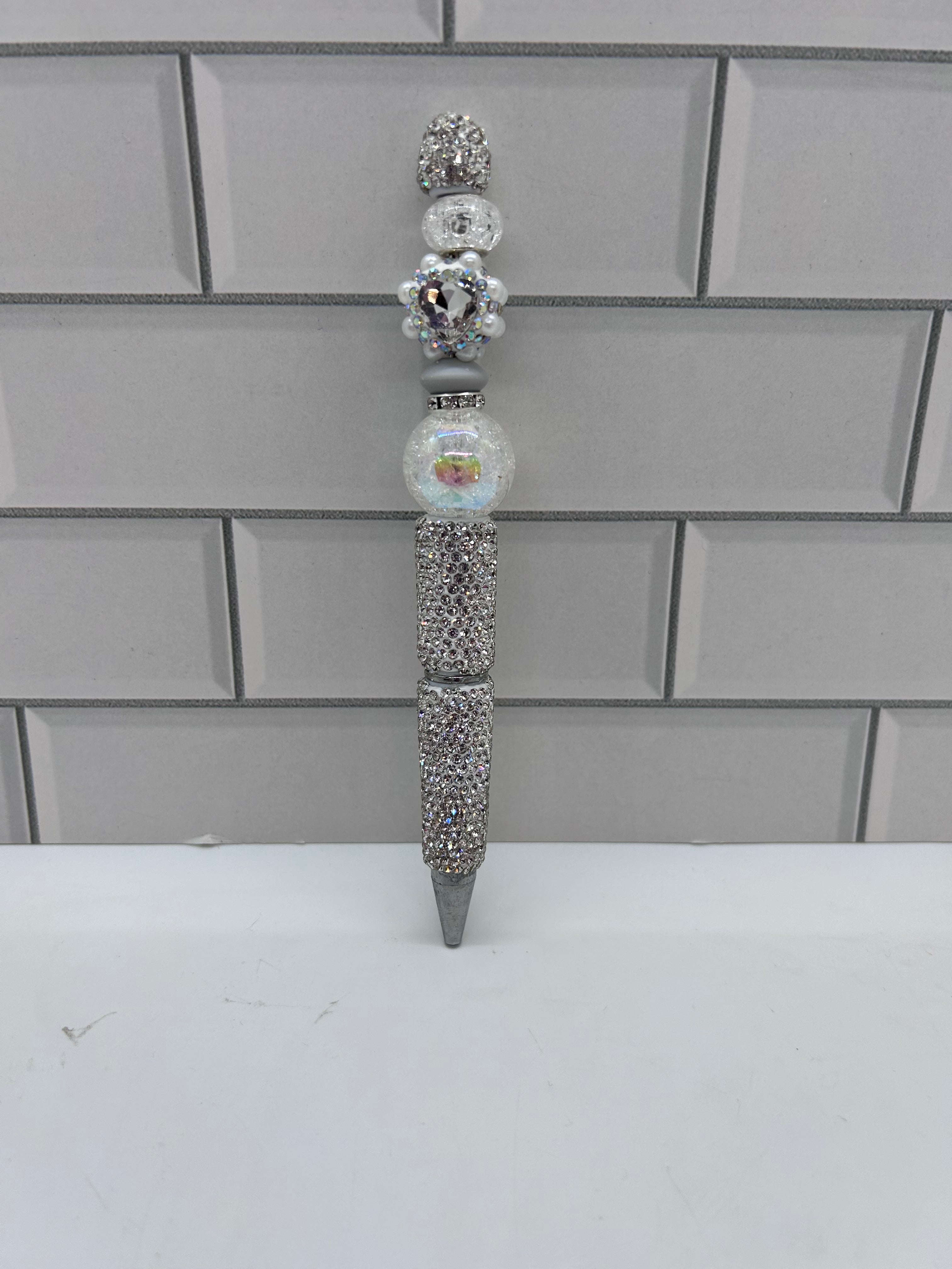 Rhinestone Beaded Ballpoint Pen-Silver/Heart