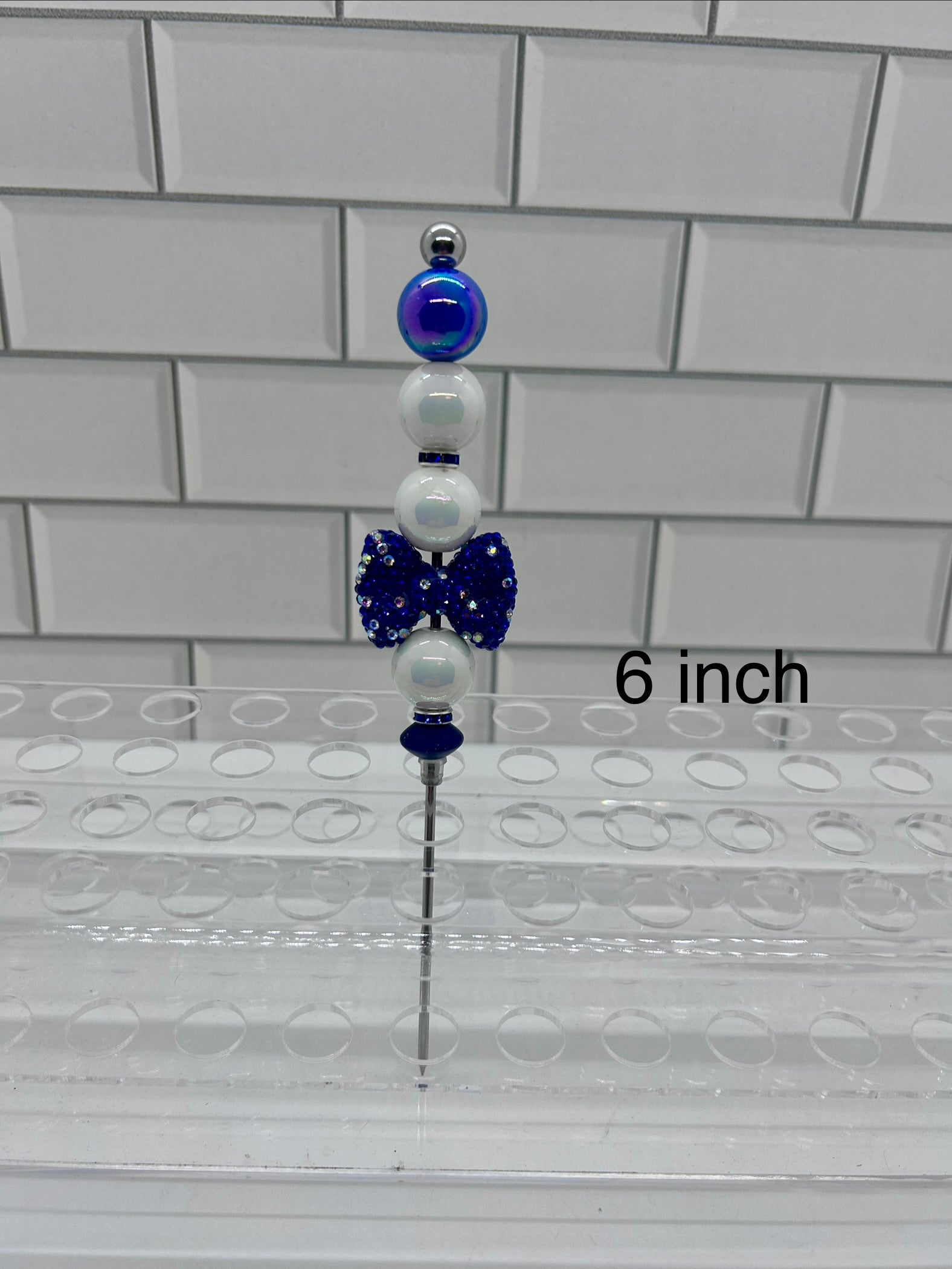 Beaded Pokey/Weeding Tool-6 inch-Blue/White/Bow
