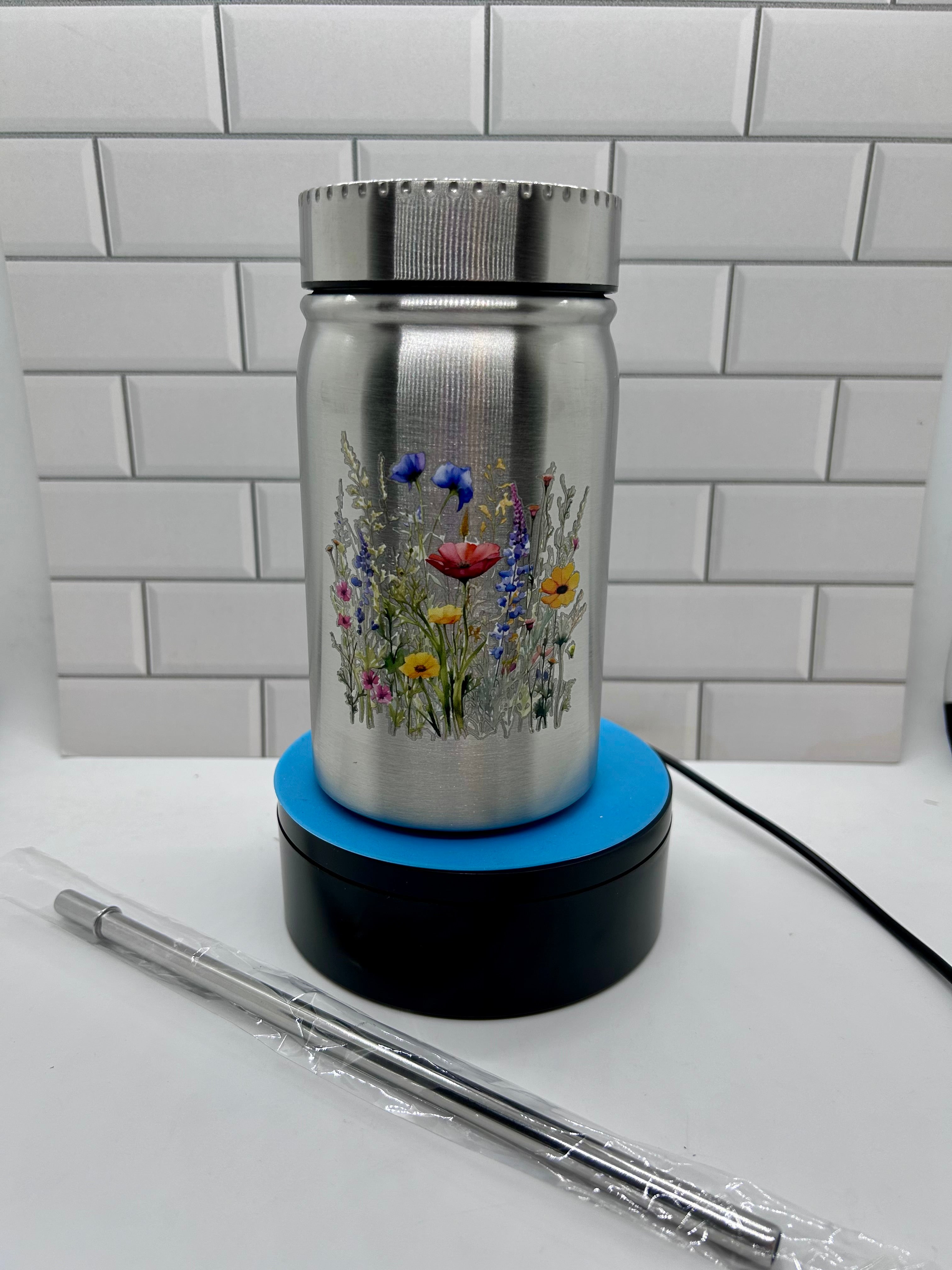 17 oz Metal Mason Jar Tumbler with Floral Theme