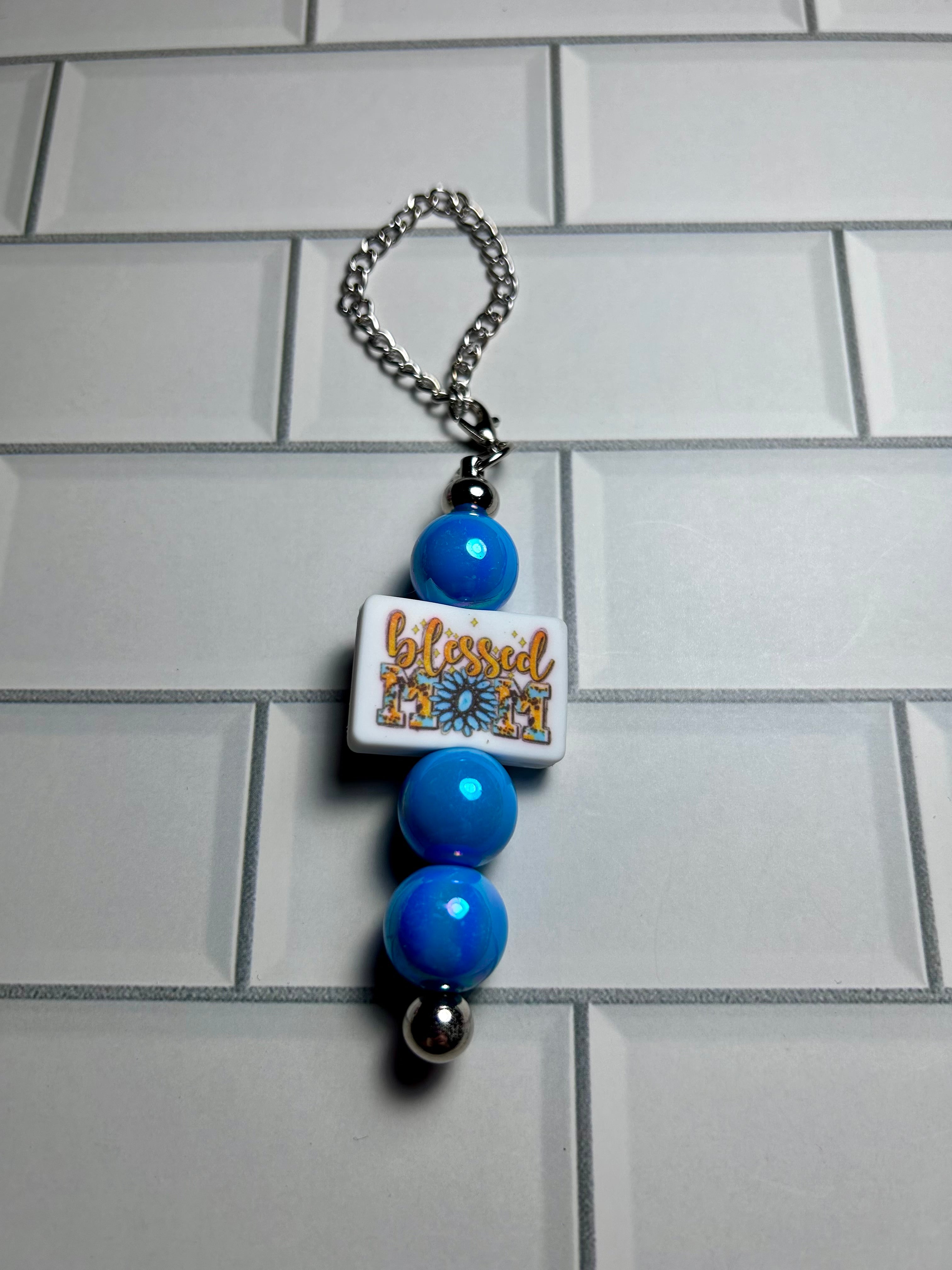 Beaded Cup Charm’s-Blue Acrylic with Focal