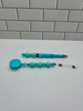 Beaded Badge Reel with Matching Beaded Pen-Turquoise