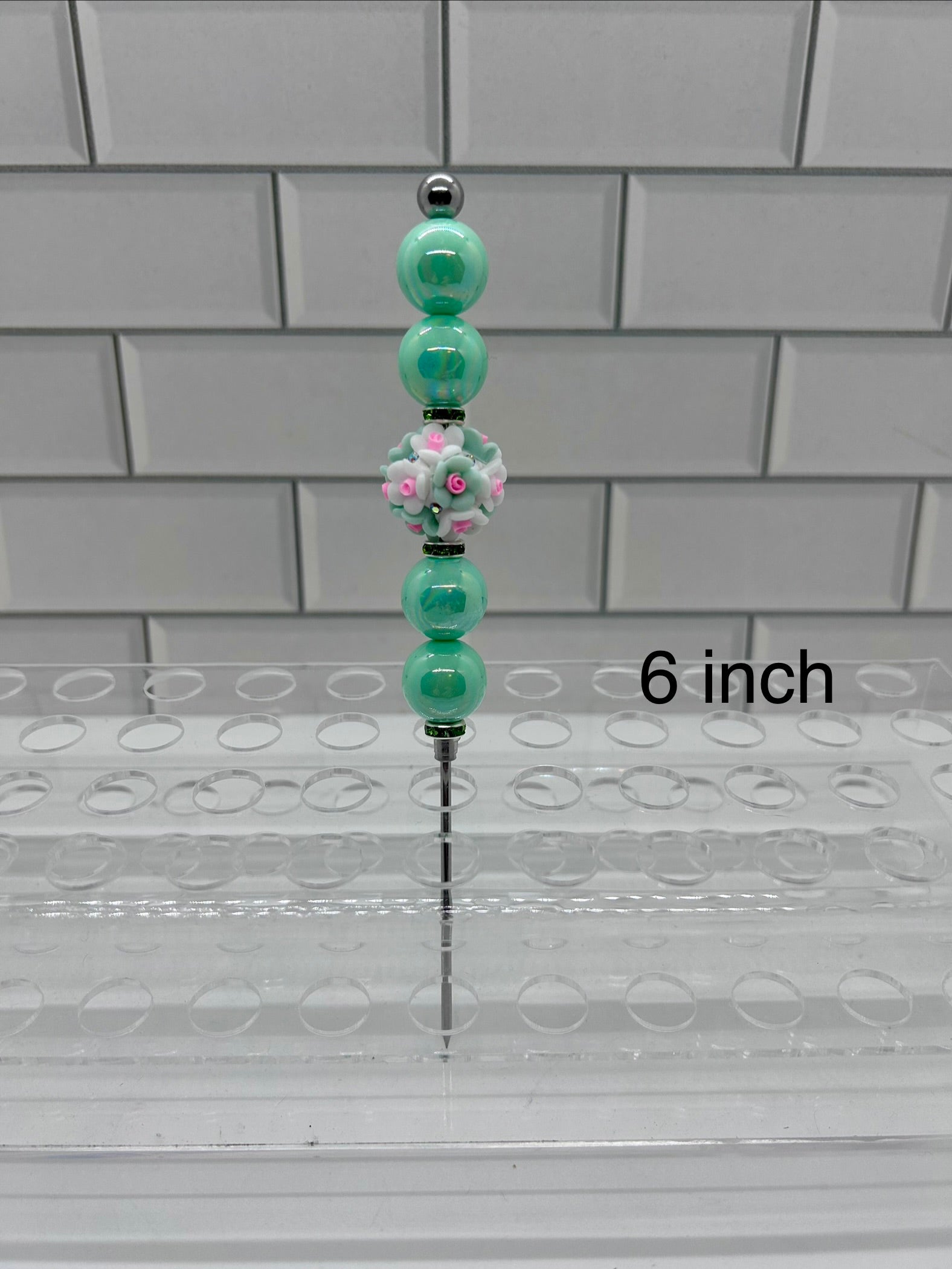 Beaded Pokey/Weeding Tool-6 inch-Green/Floral