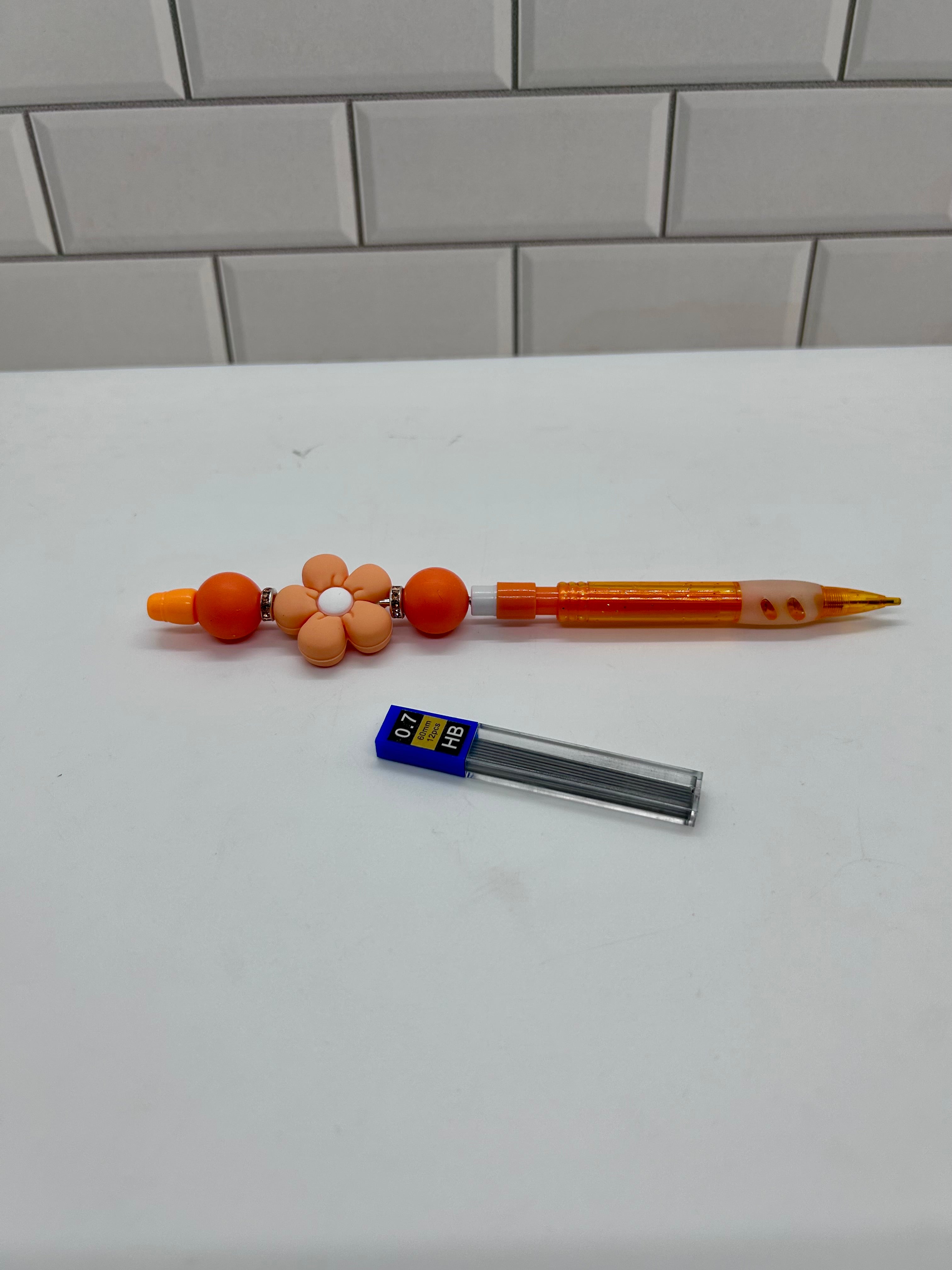 Crayon mécanique à perles-Silicone orange avec motif floral