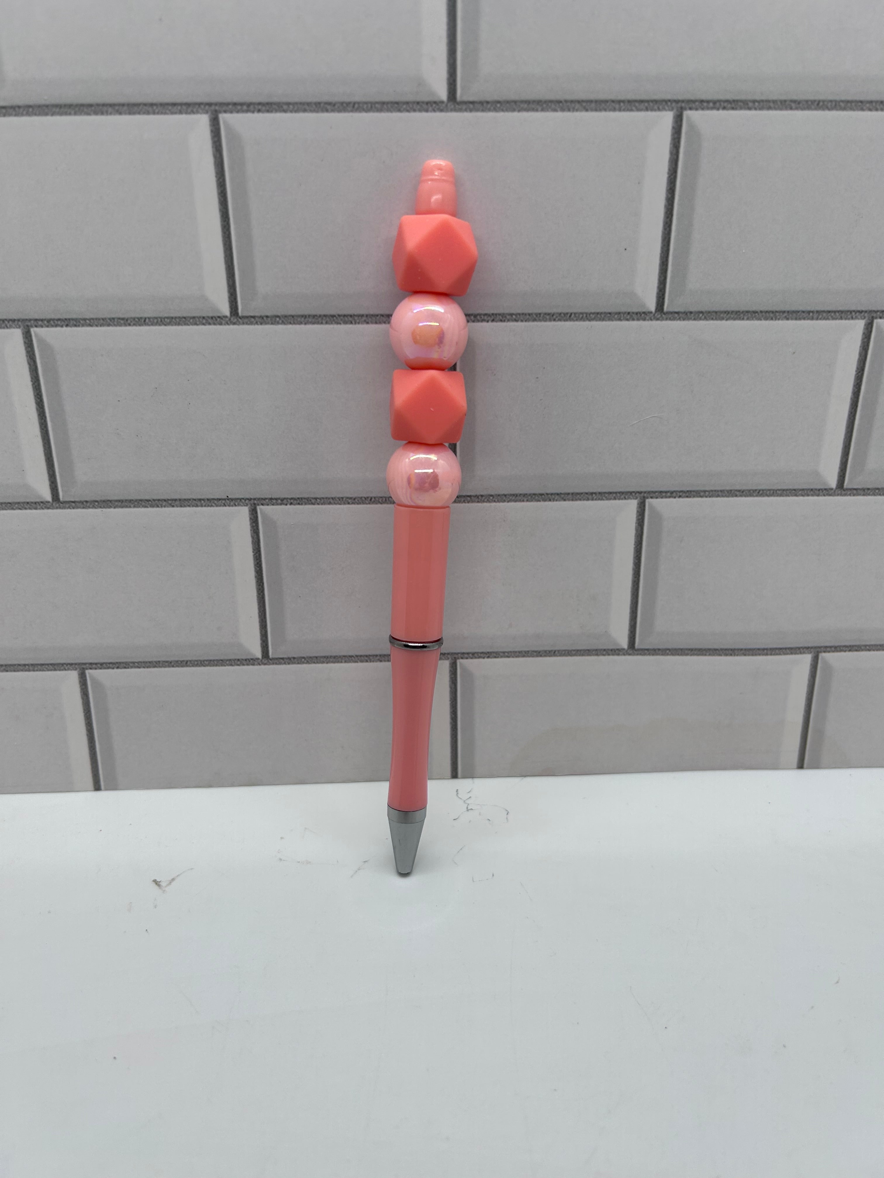 Beaded Salmon Ballpoint Pen-Acrylic & Silicone