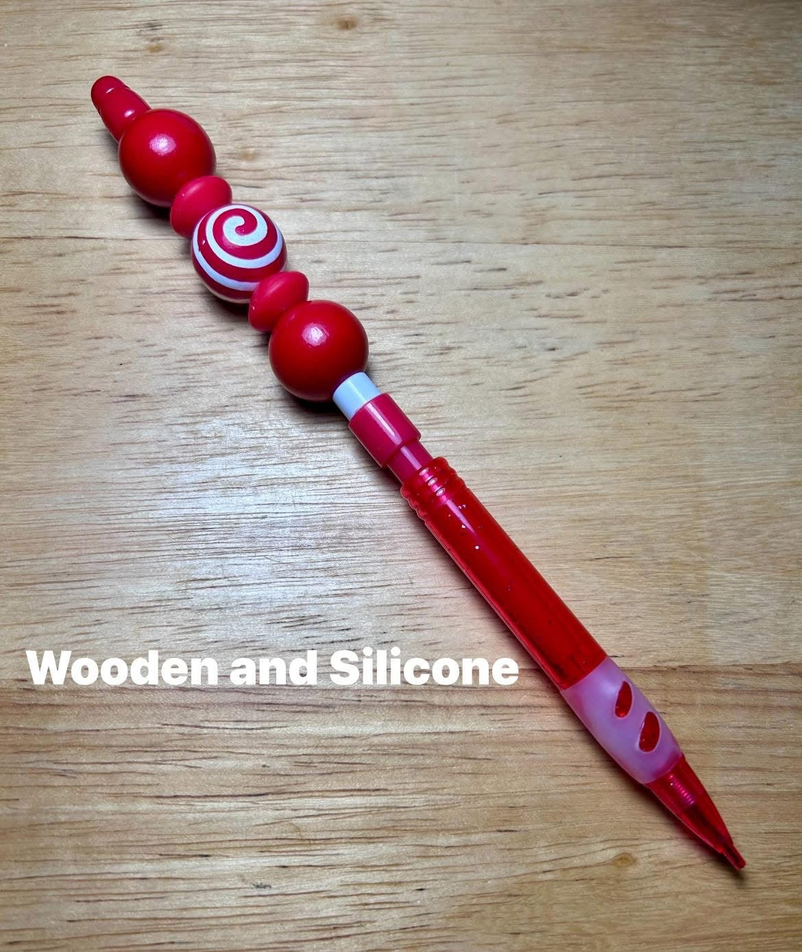 Beaded Mechanical Pencil-Red Wooden and Silicone