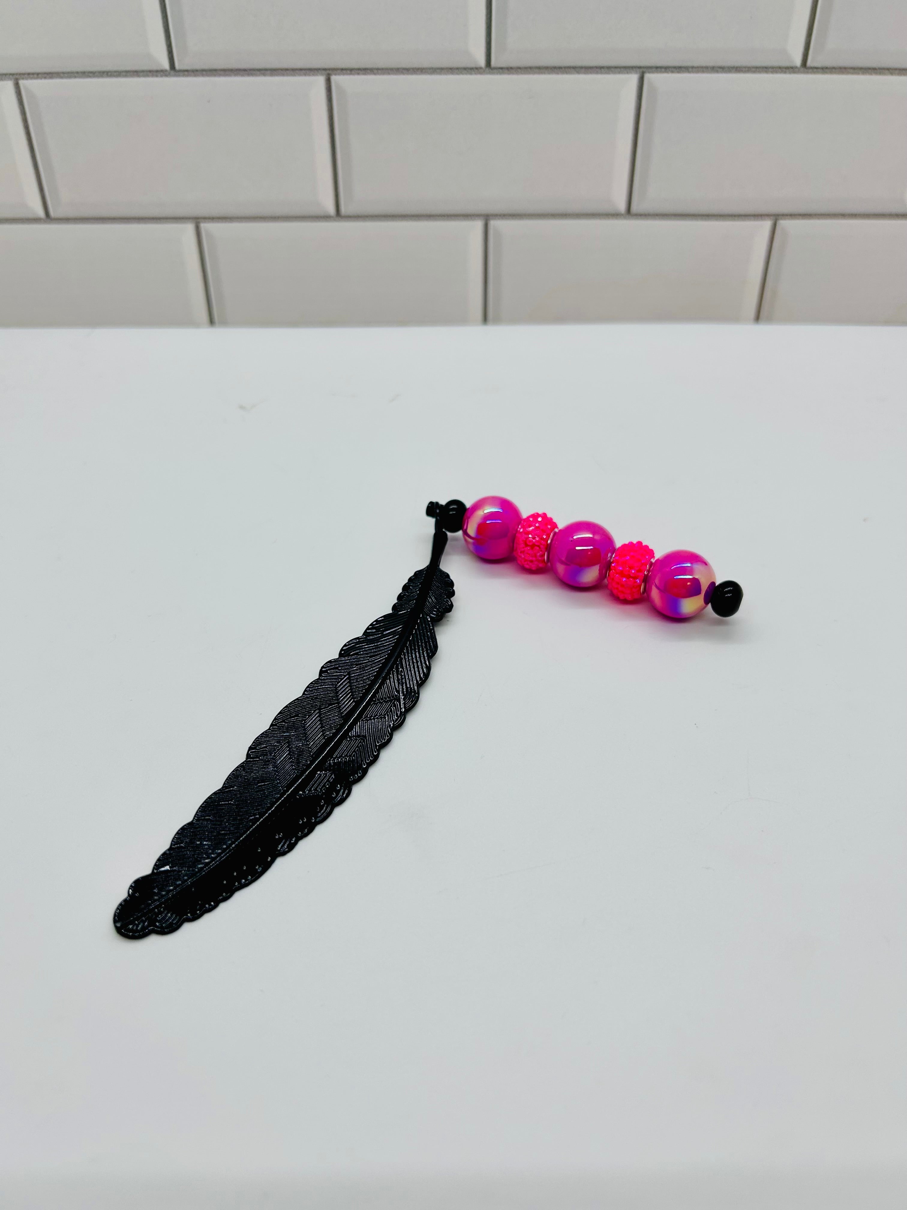 Metal Feather Beaded Bookmark-Black