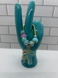 Gold Carabiner Beaded Bag Charms-Light Blue Acrylic Beads with Light Blue Cross Charm
