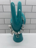 Beaded Silver Bracelet-White Acrylic Beads & Spacers with Silver Baby Footprint and Bear Charms
