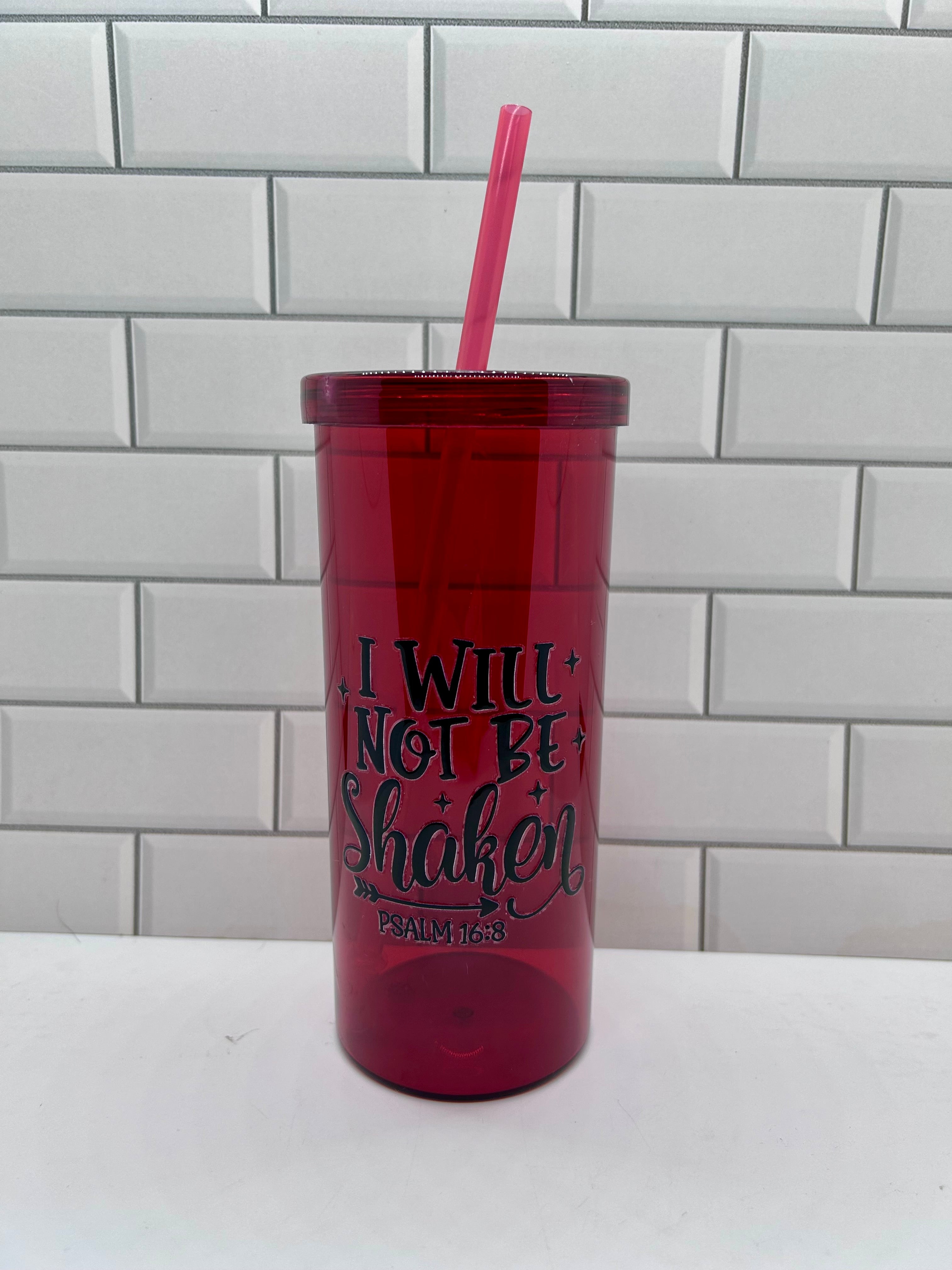 Gobelets de 20 oz en acrylique avec motif inspirant, couvercle et paille - Rouge