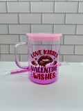 Mug en verre dégradé de 47 cl, rose clair avec thème Saint-Valentin