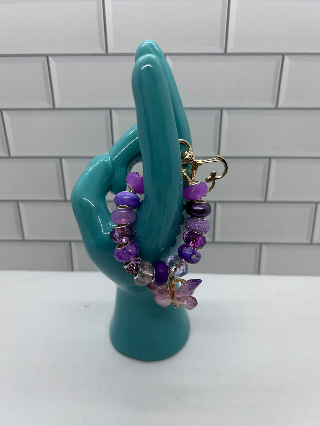 Beaded Gold  Bag Charms-Purple Acrylic Beads with Purple Butterfly Charm