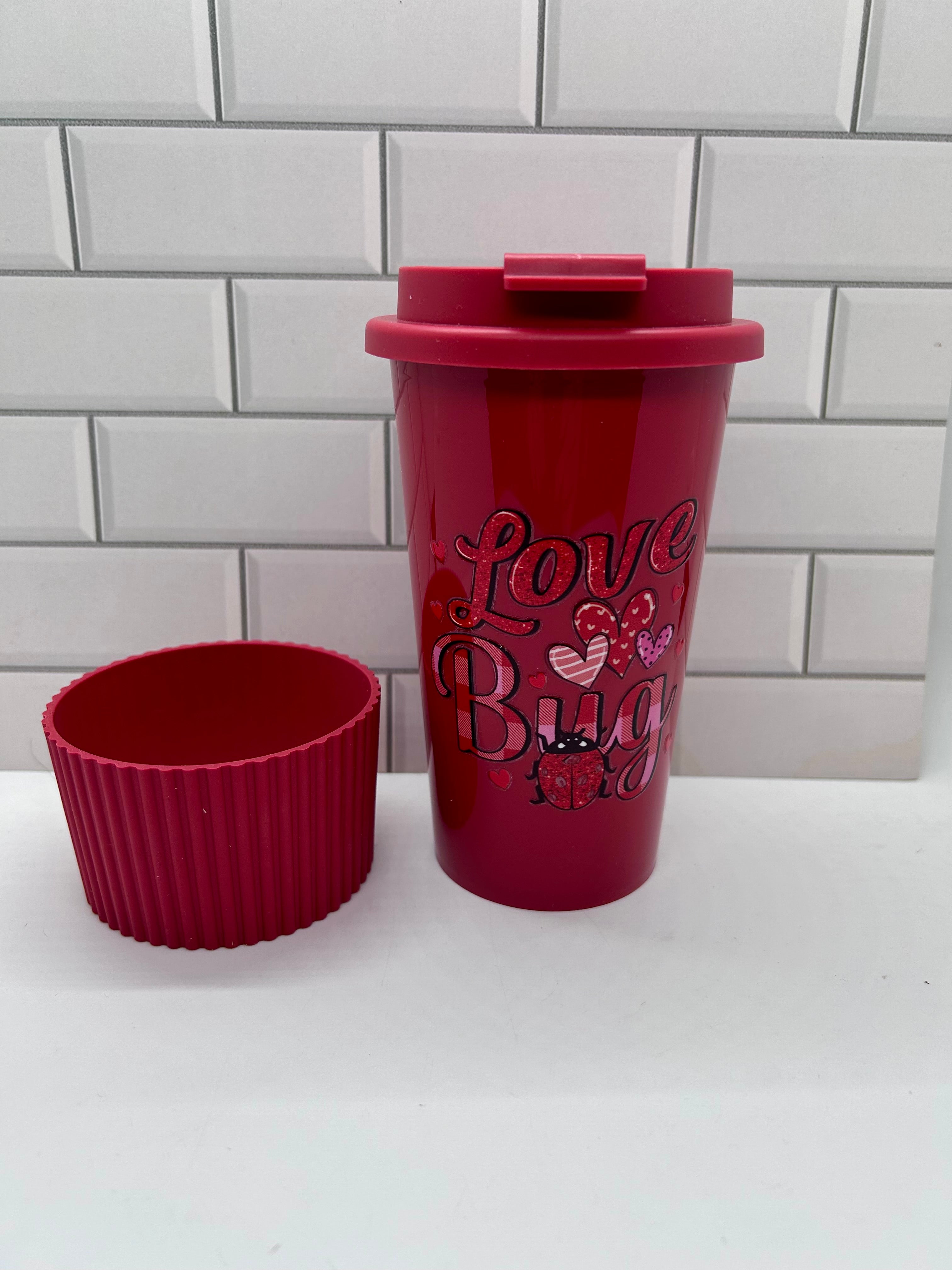 18 oz Hot/Cold Plastic Tumblers with Valentine’s Day Design-Red