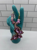 Gold Carabiner Beaded Bag Charms-Pink Acrylic Beads with Pink Rhinestone Butterfly Charm