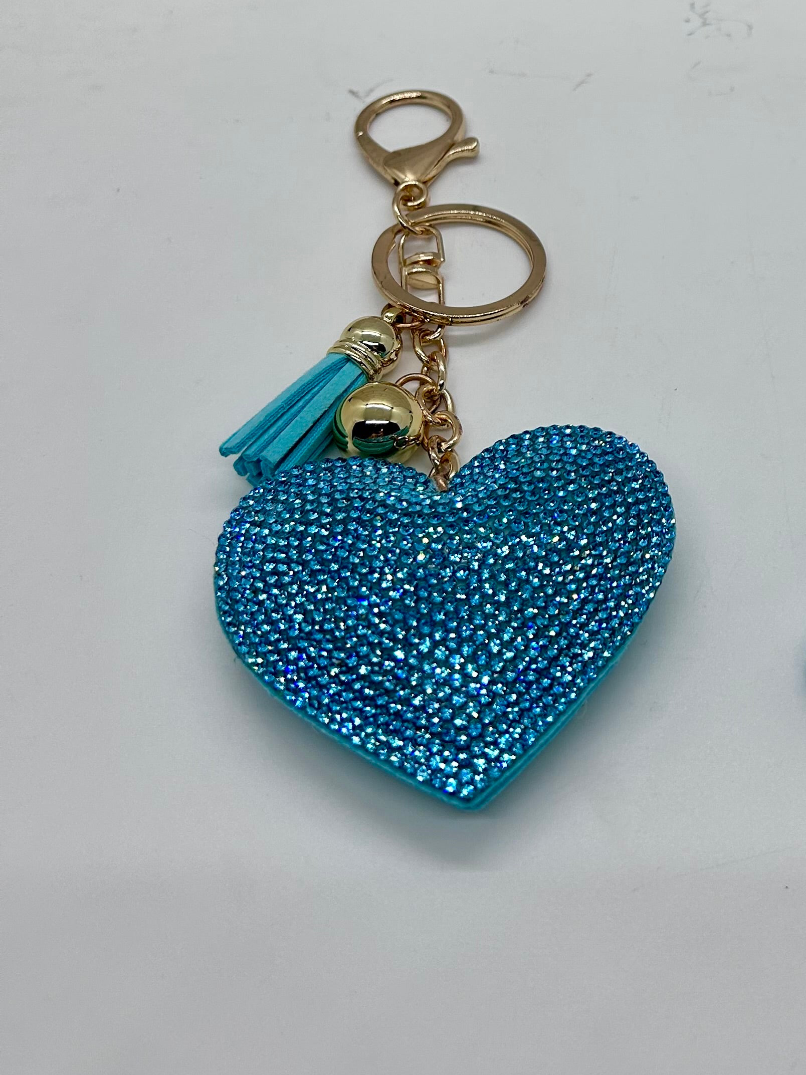 Blue  Rhinestone Heart  Keychain Charm