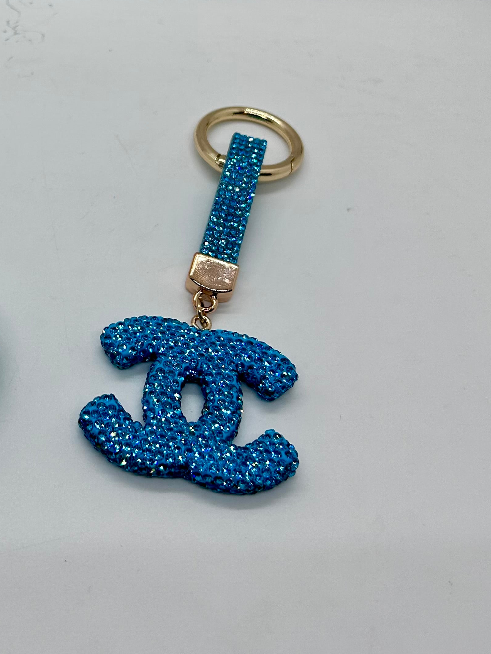 Blue  Rhinestone CC Keychain Charm