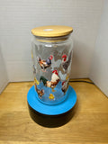 Gobelet en verre de 47 cl avec couvercle en bambou orné d'un magnifique motif, livré avec une paille en métal et une brosse de nettoyage