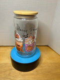 Gobelet en verre de 47 cl avec couvercle en bambou orné d'un magnifique motif, livré avec une paille en métal et une brosse de nettoyage