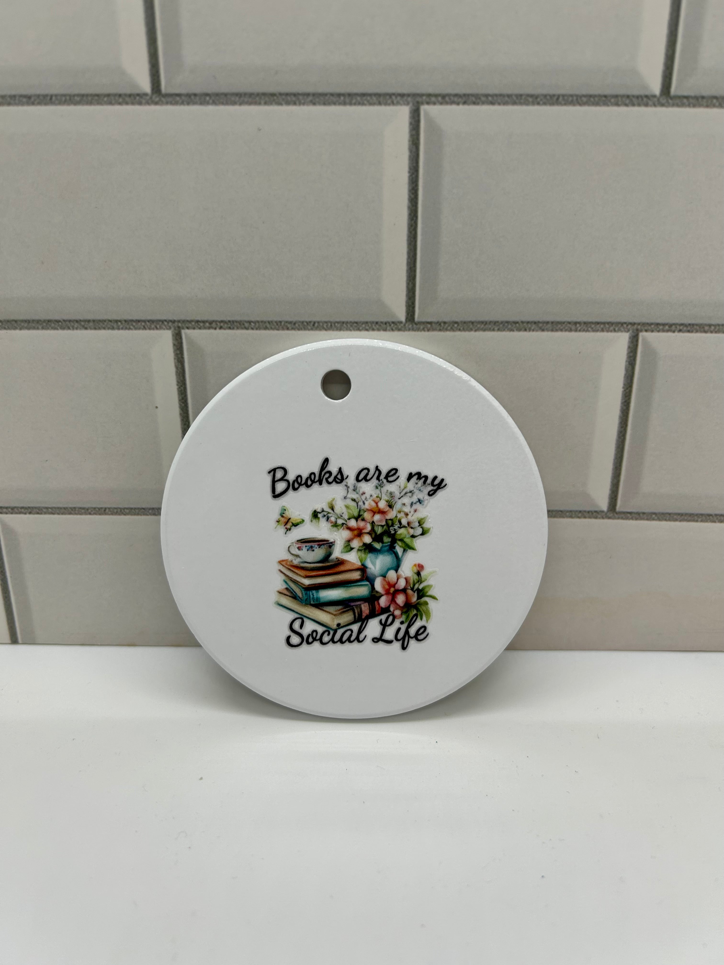 3x3 inch Ceramic Christmas Ornament featuring a Bookish Theme