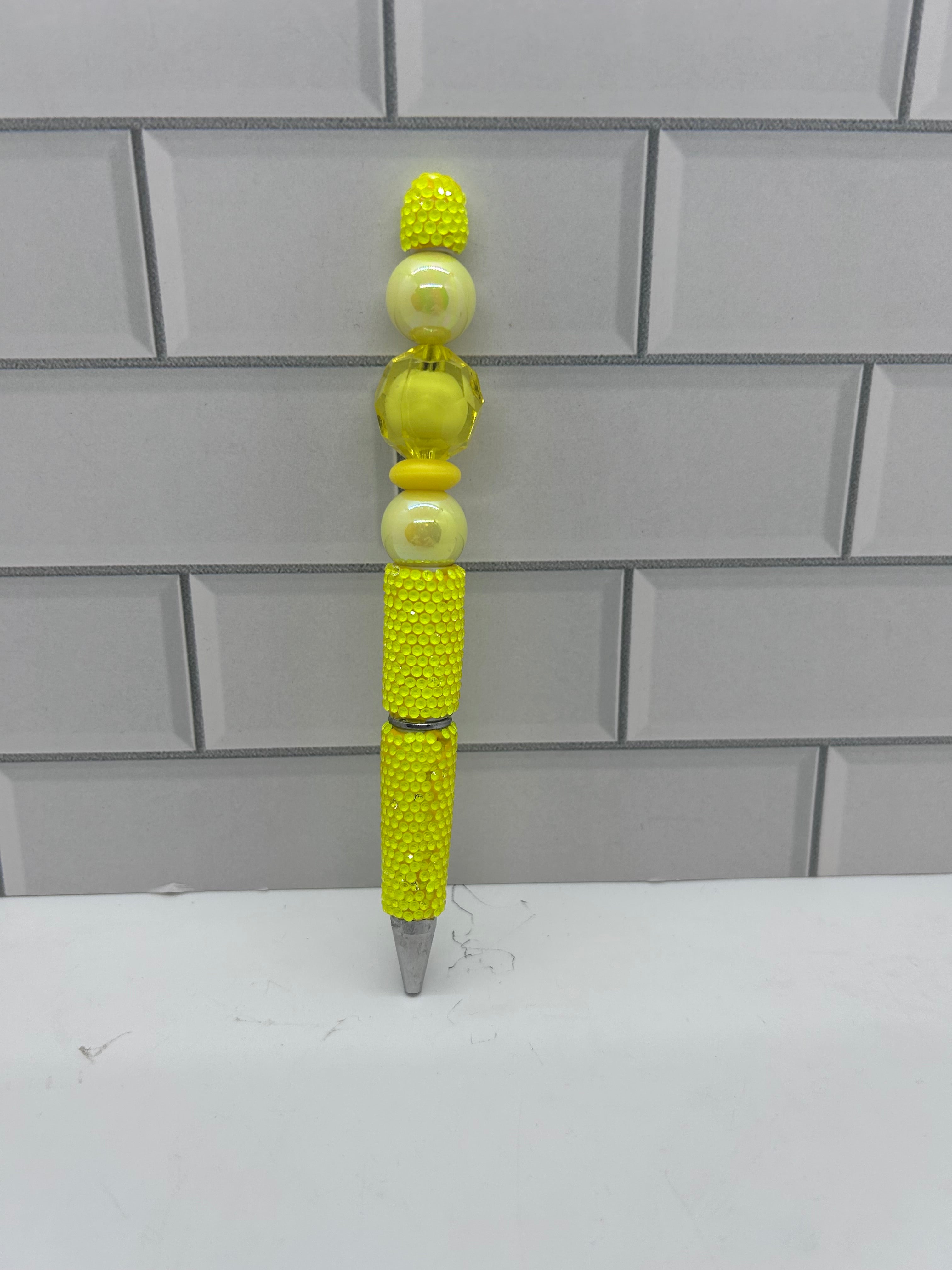 Rhinestone Beaded Ballpoint Pen-Yellow (Rhinestone Not Perfect)