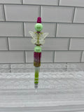 Beaded Ballpoint Pens-Ombre Green and Pink w/Butterfly