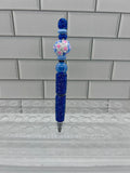 Rhinestone Beaded Ballpoint Pen w/Focal-Blue