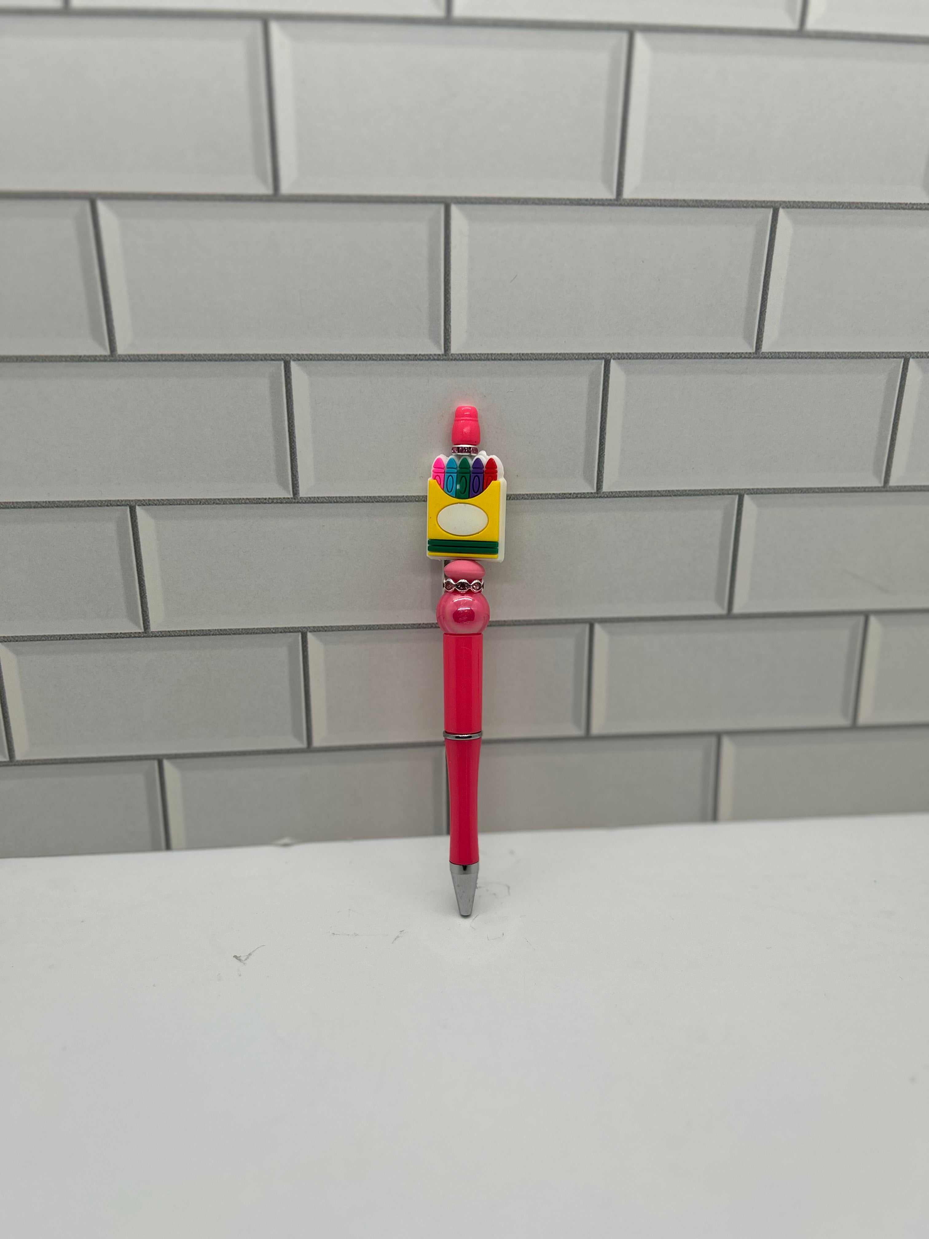 Beaded Pink Pen-With Back to School Theme